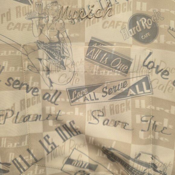 Hard Rock Cafe Munich Retro Diner Button Up Shirt Save The Planet Mens Large - Picture 2 of 10